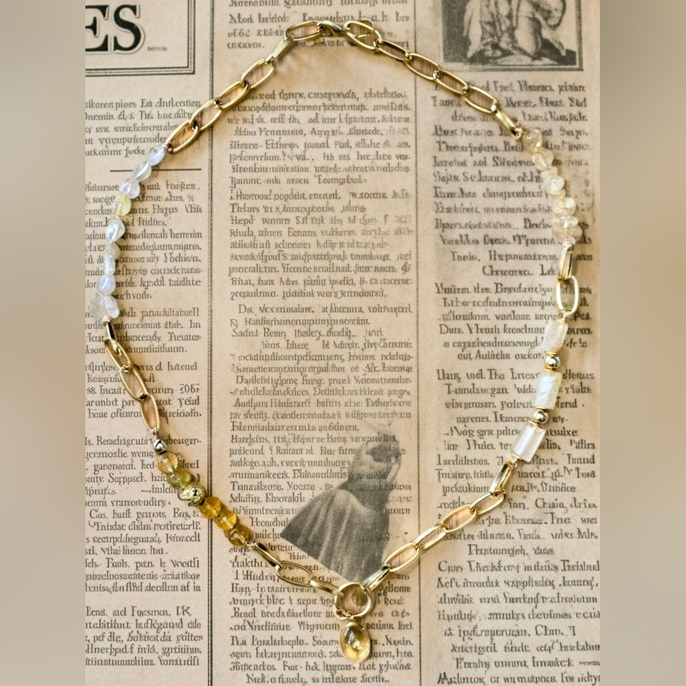 Nature's Citrine In Free Form Assymetrical Design With Paperclip Necklace